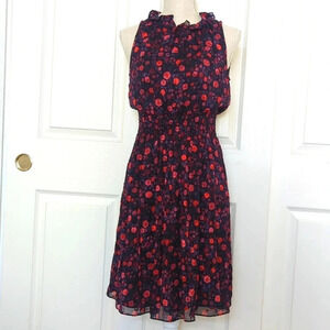 Rebecca Taylor Sleeveless Kyoto Floral silk cotton Mock Women's Red Dress